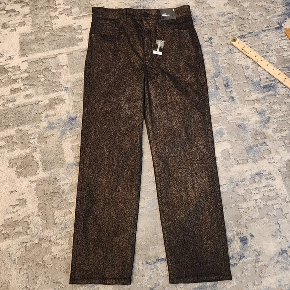 NWT Express Metallic Bronze Straight highrise stretch jeans.  Women's size 4 - Picture 9 of 16